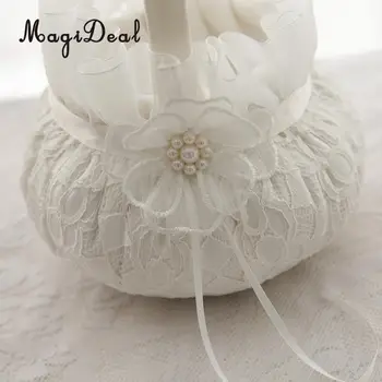 

Wedding Party Supplies Elegant Ribbon Lace Flower Bridal Flower Girl Basket Satin Pearls Decoration Petal Confetti Basket