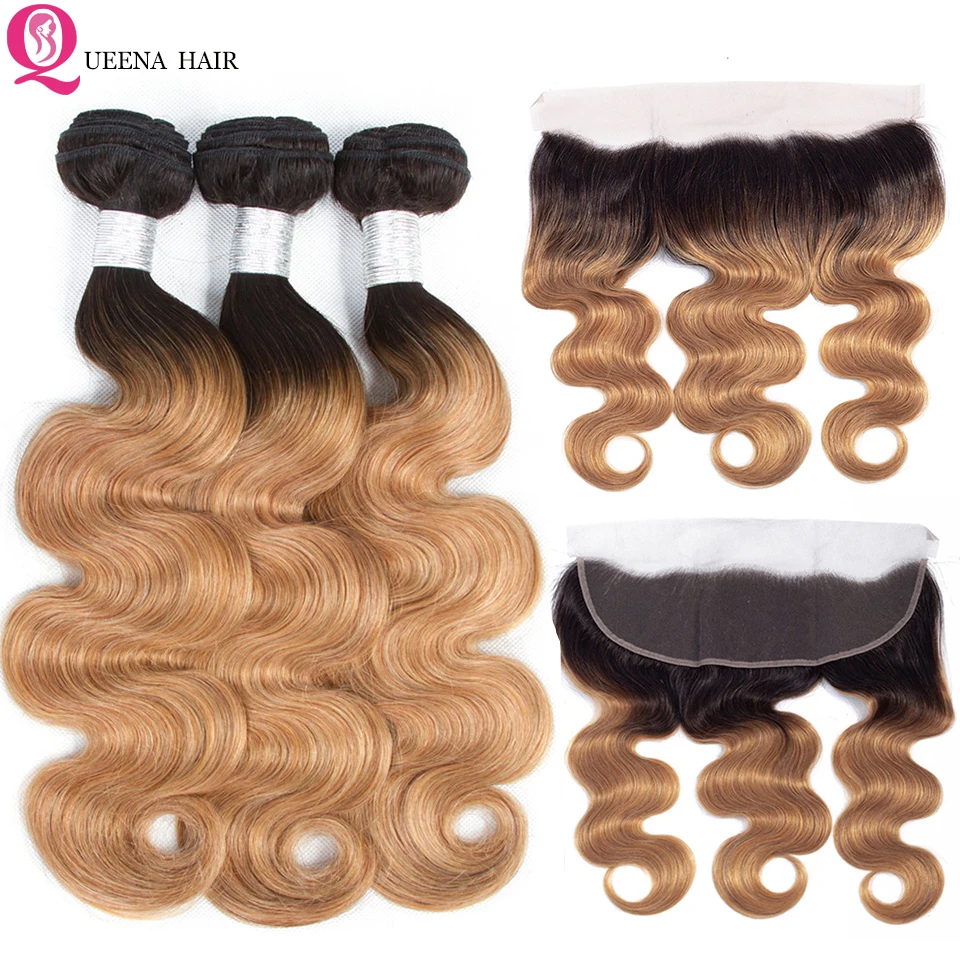

1B/27 Cambodian Hair Lace Frontal With Bundles Deals Body Wave Hair Ombre Honey Blonde Bundles With Frontal Closure Colored Remy