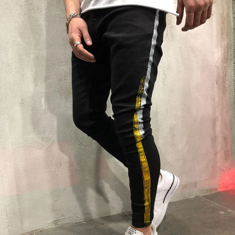 HZIJUE бренд дизайнер Slim Fit рваные джинсы с принтом Здравствуйте Hi-Street для мужчин s