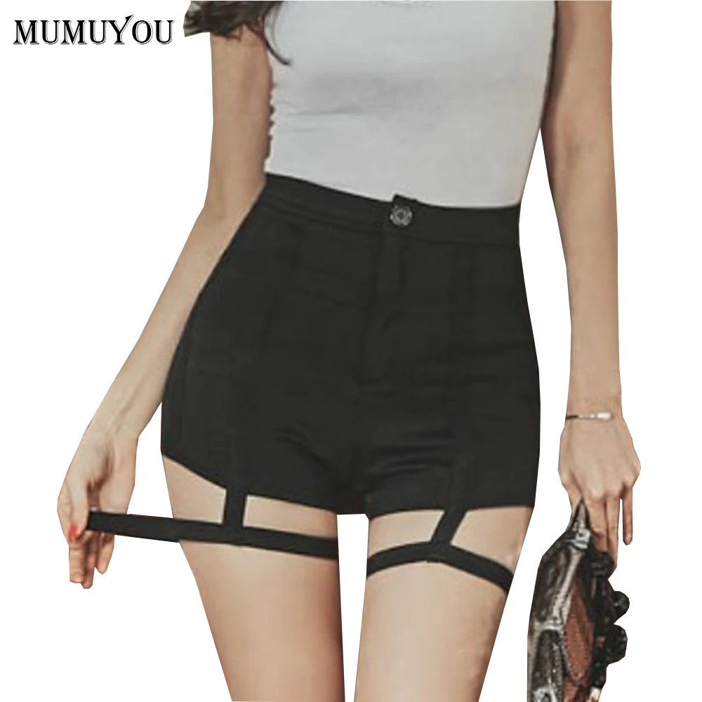 Women Sexy High Waist Shorts Bandage Hollow Out Skinny