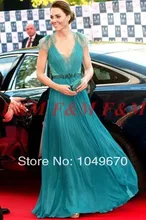 2016 Sexy V-ausschnitt Cap Sleeves Spitze Abendkleider Kate Middleton Jenny Packham Grün Berühmtheits-roter Teppich Kleider F & M922