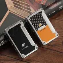 COHIBA ветрозащитная карманная зажигалка портативная 1 фонарь струя пламени сигары легче, чем газ-бутан зажигалки встроенные 2 сигары удар