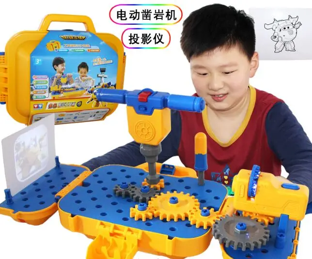 Детские развивающие игрушки, классный набор инструментов для моделирования, проектор, коробка для хранения, игрушки электрик, рок-дрель, Классическая пластиковая игрушка, детские инструменты