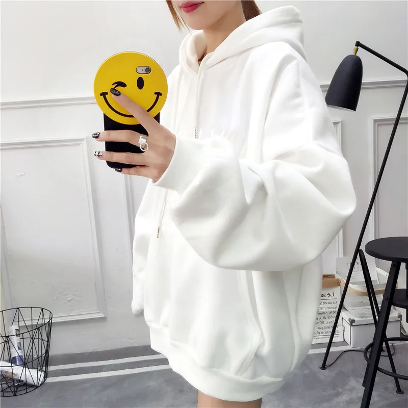 الخريف الشتاء ملابس النساء 2018 جديد طويل الأكمام مقنعين الإناث هوديس وبلوزات زائد المخملية فضفاض السيدات معطف قمم cw577