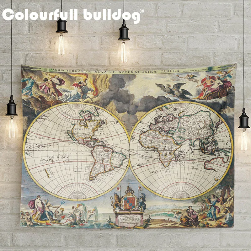 

Luxury World Map Plate Tapestry Greek History Ancient King People Art Decoration Wall Blanket Angel Statue Building Tapestry