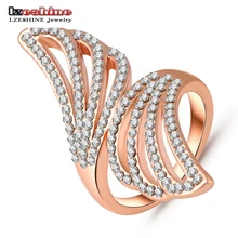 LZESHINE Finger Ring Real Rose Gold Plated Austrian Crystal Angel Wing Engagement Rings Fashion Jewelry Ri-HQ0205