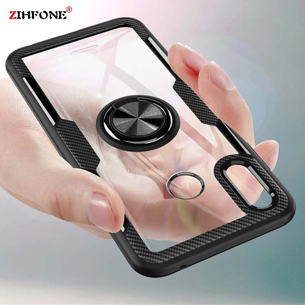 Luxury Transparent Car Holder Ring Phone Cases For Huawei Honor 8X Max Case Cover On Silicone Stand |