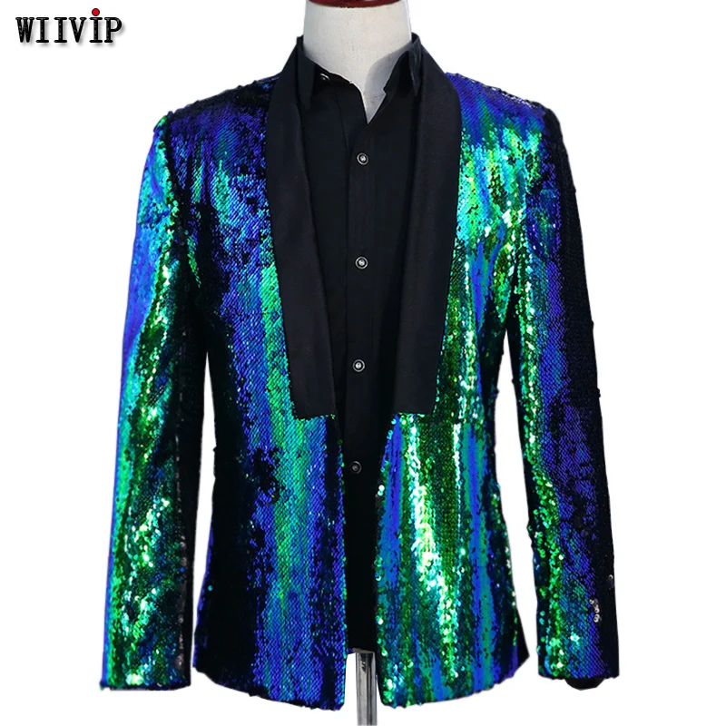 Stage Costume For Men Shiny Gold Sequin Glitter Embellished Jacket ...