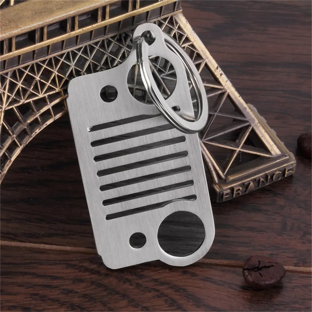 

Portable Stainless Steel Unique Design Grill Key Chain KeyChain Key Ring CJ JK TJ YJ XJ Silver For Jeep For BMW Drop Ship