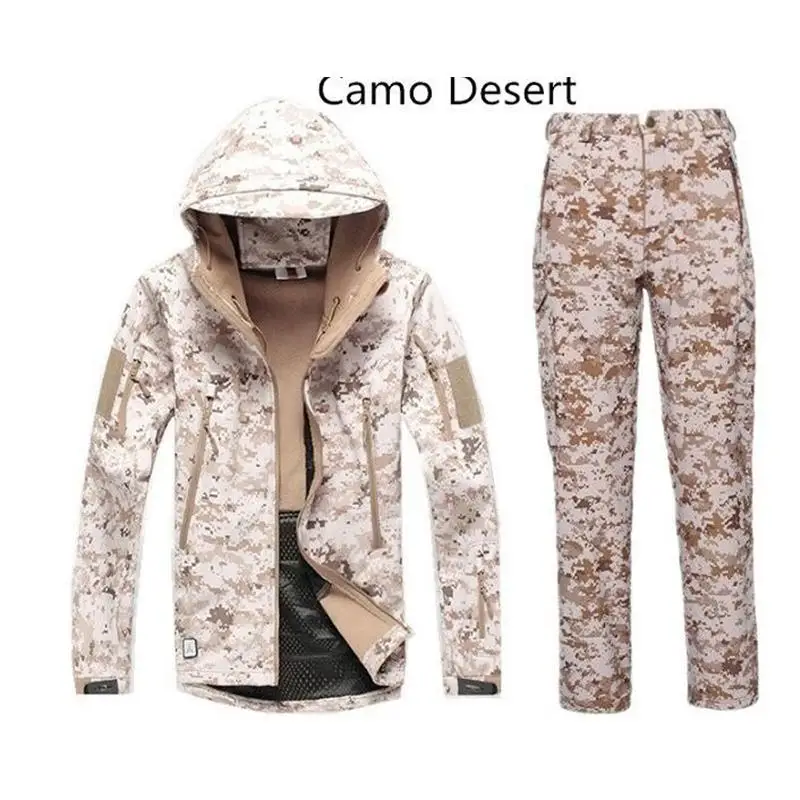 

Camouflage Hunting Sets Men Winter outdoor Sport Hunting Fishing Softshell Jacket Waterproof Windbreaker +Pants Hunting Sets