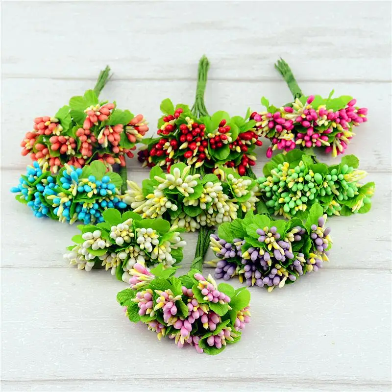 

Cheap 100pcs Silk Artificial Berry Stamen Bacca Flower For Wedding Car Decoration DIY Simulation Floristry Supplies Fake Flowers