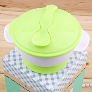 

1set Hot Worldwide Sucker bowl skid Baby special suction wall bowl Binaural Bowl with cover and spoon Hot Selling