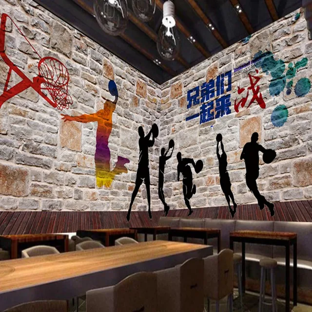 Custom 3d wallpaper High definition Basketball Graffiti Brick Wall Shadow Mural Painting