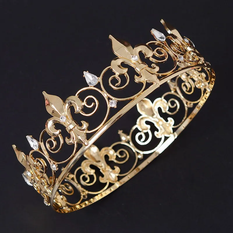 

Snuoy Vintage Full Round King Crown Gold/Silver Men Crown Birthday/Party Circle Tiara Medieval Jewelry corona hombre