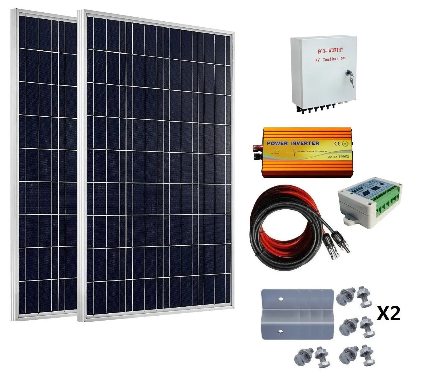 

200W Home Kit 100W 12V Solar Panel 6 String Combiner Box 1KW 12V-110V Inverter Solar Generators