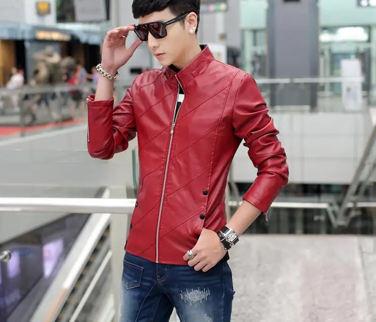 Aliexpress.com : Buy 2018 Fashion Brand Men's Red Leather Jackets Male ...