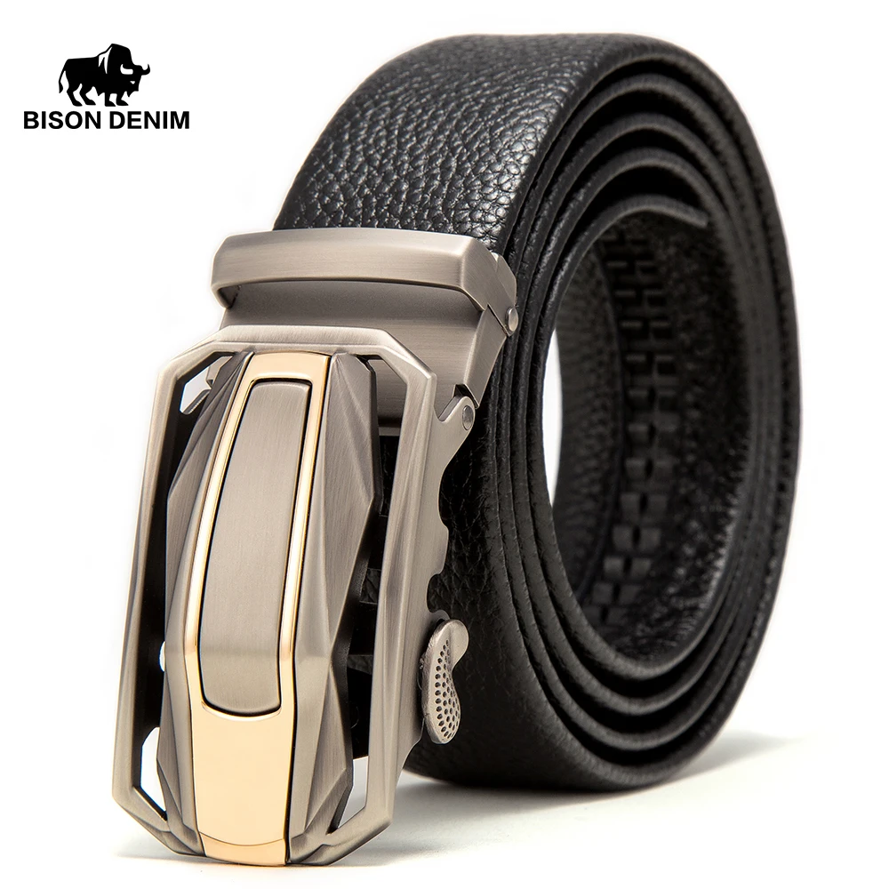 BISON DENIM,, коровья кожа, мужской ремень, ширина 3,4, брендовый, мужской, черный, с автоматической пряжкой, повседневные ремни, пояс для мужчин, N71397