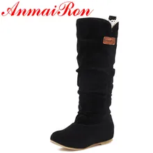 ANMAIRON женские ультрамодные ботинки демисезонные ботинки туфли черного цвета на плоской подошве размер 34–46 женские зимние ботинки до середины икры с теплым мехом