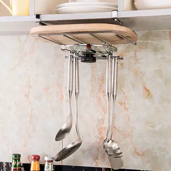 

Punch-free wall hanging chopping board pot cover cabinet partition shelf table kitchen pot rack LU4192