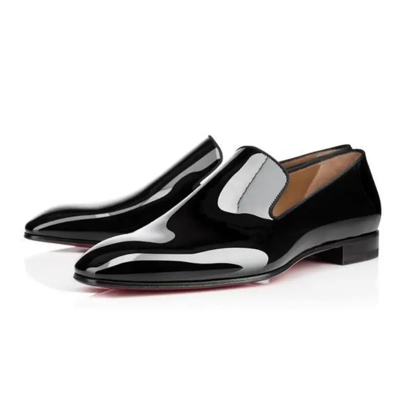 Wholesale okkdey Top quality men Concise casual shoes Own Brand Red Bottoms Dandelion Flats Black Patent Leather shoes