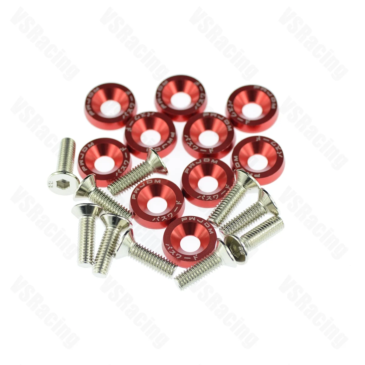 10PCS/set M6x20mm Red JDM PWD Bolt Aluminum Fender Bumper Washer