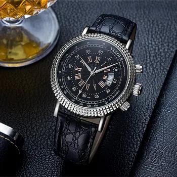 

Line Of Sight Instrument Panel Roman Digital Calendar Belt Men's Quartz Men's watch Wrist Party decoration suit Dress Watch gift