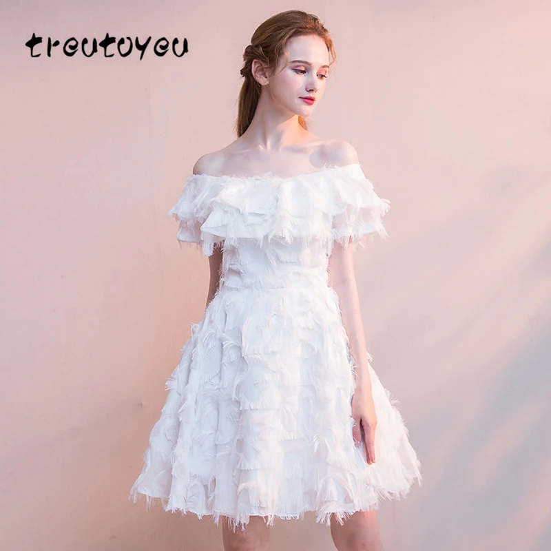 

Treutoyeu Trendy Dress For Women Summer Elegant Strapless Solid Dress Off The Shoulder Knee-Length Evening Female Dresses D051