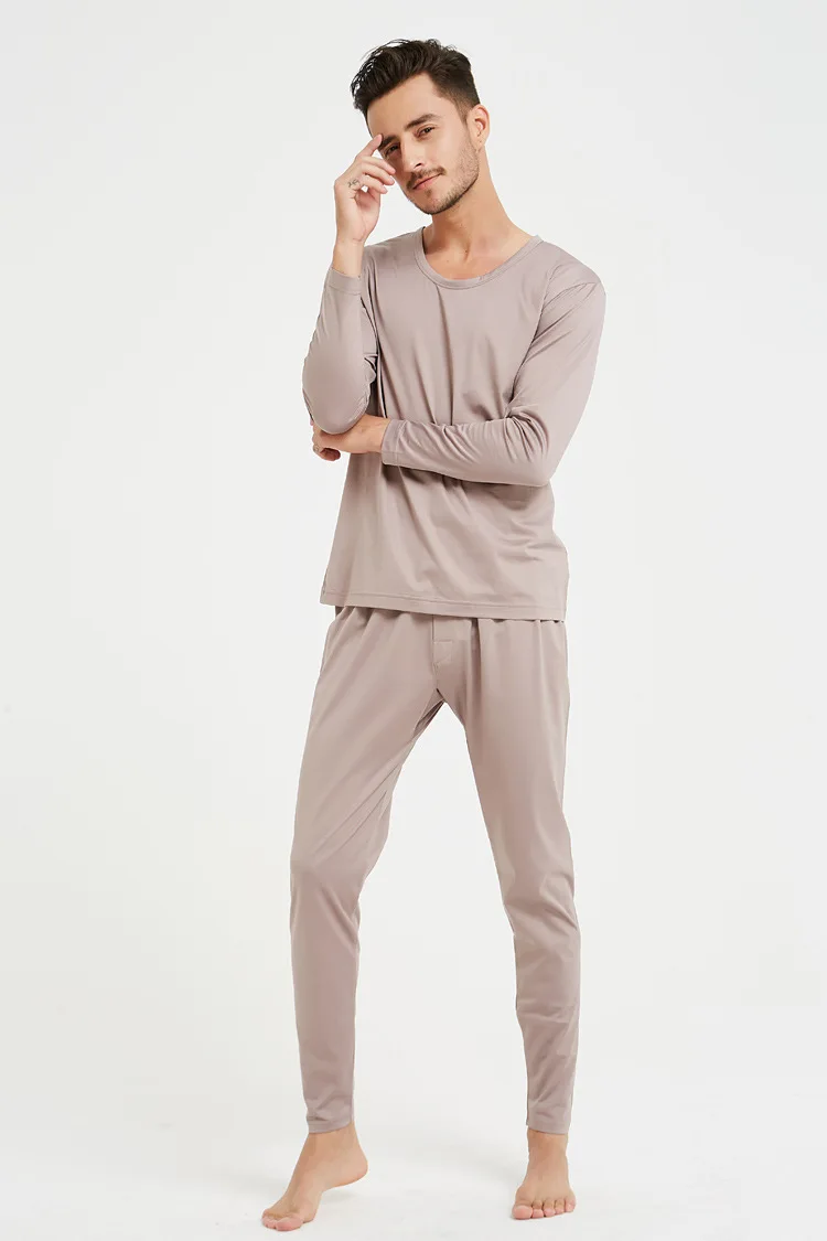 

Silk cotton pajamas suit autumn clothes trousers with round collar and bottom shirt thin men's underwear comfort LVFAN ZC0006