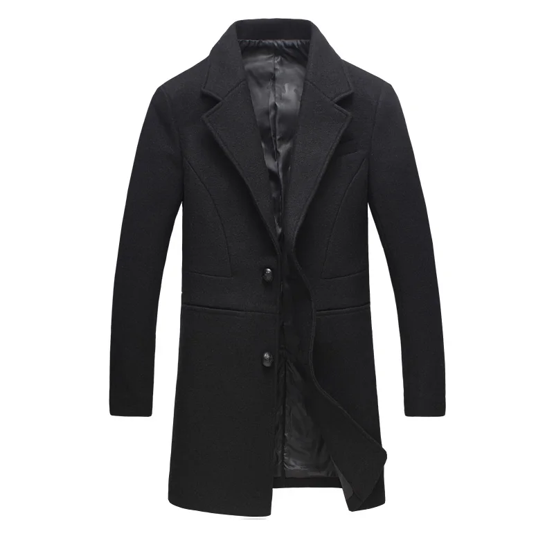 

New Autumn & Winter Single Breasted Woolen Coats Men' s Wool Jackets Turn-Down Collar Wool & Blends Overcoat Long Mens Coat