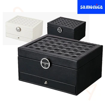 

New PU Black White Removable Multi-function Large Capacity Cosmetics Organizer Earrings Ring Necklace Watch Jewelry Storage Box
