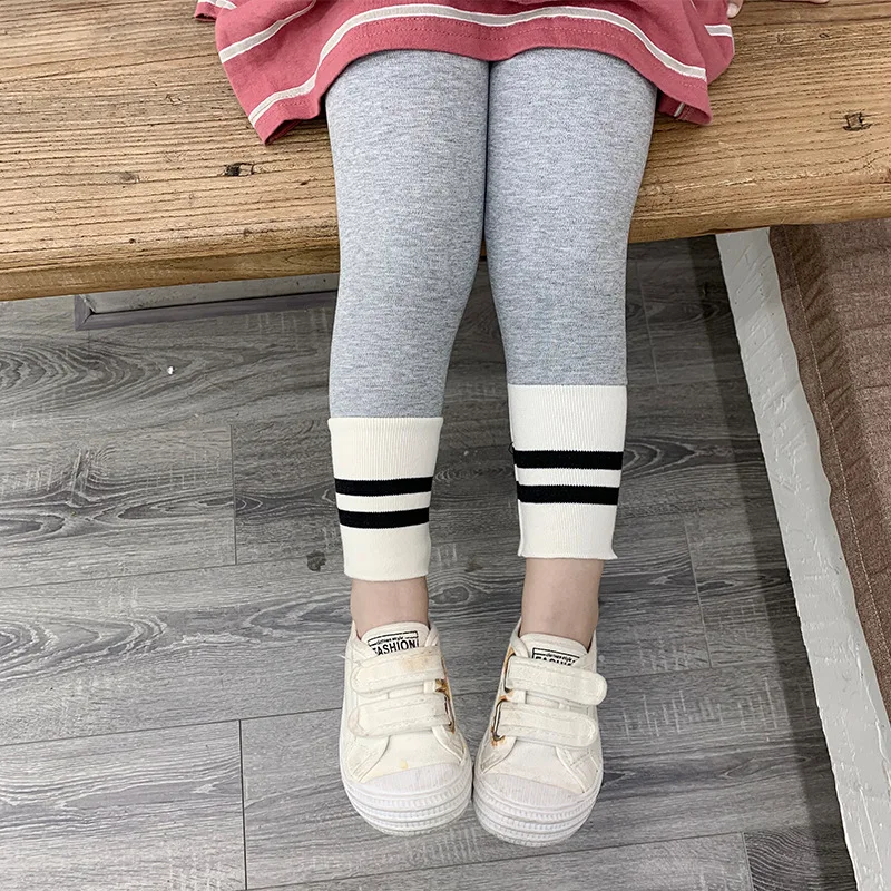 

Autumn baby girls cotton thread Spliced leggings kids pure cotton all-match casual skinny pants
