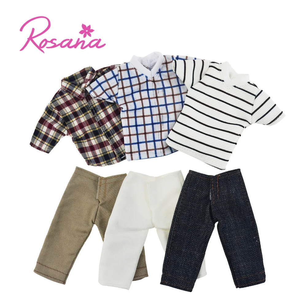 

3 Set Summer Shirts + Jeans Outfit Casual Wear for Barbie Boy Friend Ken Dolls Stripes Checkered Clothes Pants Doll Accessories