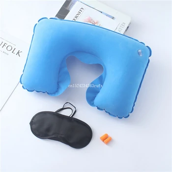 

200Sets U Shaped Travel Pillow + Eye Mask + Earplugs Neck Pillow Inflatable Portable Car Headrest Soft Air Cushion
