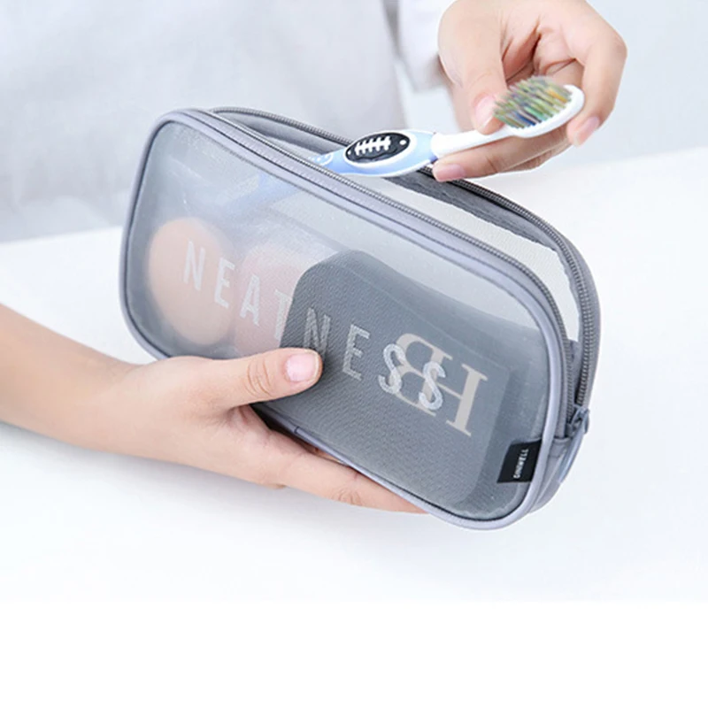 DINIWELL 3 Sizes Women Beauty Case Travel Cosmetic Bag Nylon Mesh Makeup Organizer Large