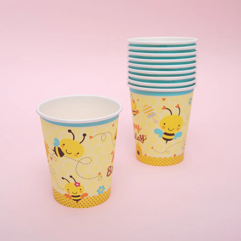 10 Sets Cute Bee Paper Disposable Plates Cups Kids Birthday Party Baby Shower