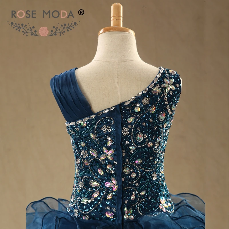 Роза Мода Роскошные, украшенные кристаллами темно-синие пышные платья гофрированная юбка из органзы бальное платье vestidos de 15 anos