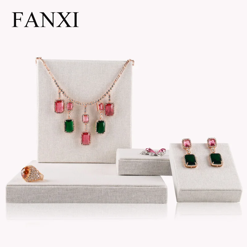 

FANXI 4pcs/set Square Block Jewelry Display Showcase Necklace Earrings Holder Pendant Jewelry exhibition multifunctional set