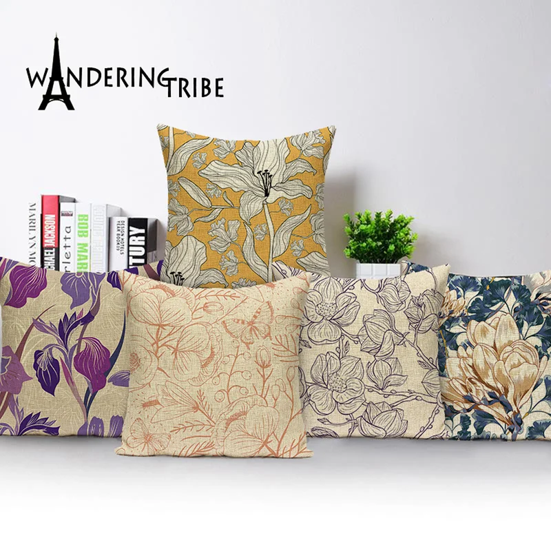 

Nordic Home Decoration Throw Pillow Cover Flowers Decorative Pillowcases Spring Pillow Covers Custom Linen Cushion Cover 45 * 45