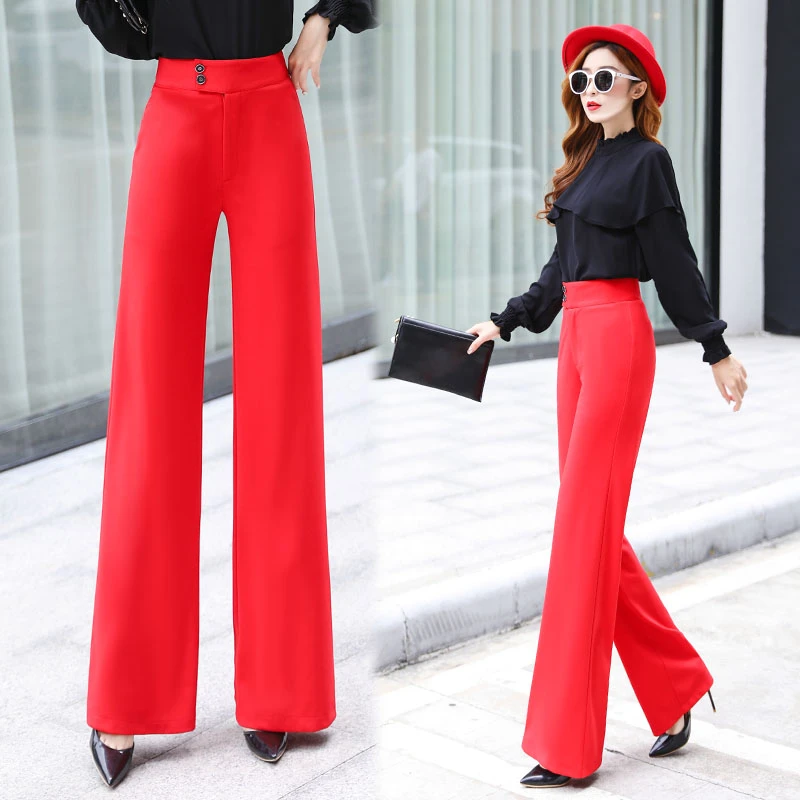 Vrouwen Broek Wijde Pijpen Dunne Vrouwelijke Broek Vrouwen Polyester Rode  Slanke Rechte Flare Broek Hoge Taille Lange Broek|Pants \u0026 Capris| -  AliExpress