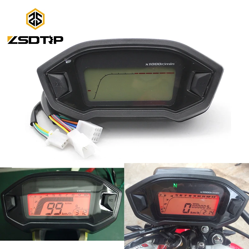 

ZSDTRP Universal Motorcycle LCD Digital 13000rpm Speedometer Motor cycle for 2-4 Cylinders Odometer Tachometer with Speed Sensor