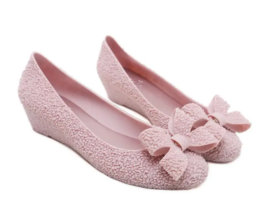 

2019 summer new bow rubber jelly shoes sweet slope shallow beach shoes casual women's pvc butterfly sandals lady garden shoes