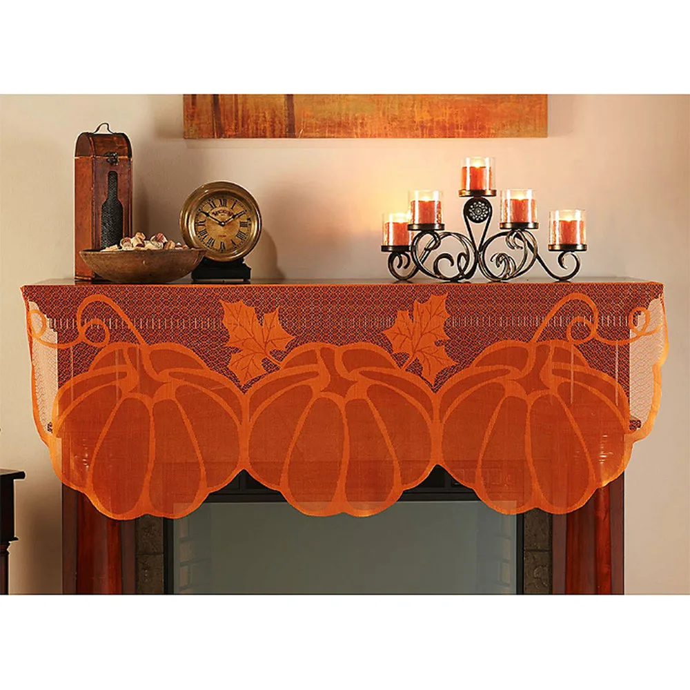 

45# Pumpkin Lace Fireplace Cloth Pumpkin Maple Leaf Orange Spice Fall Thanksgiving Party Decor Tablecloth