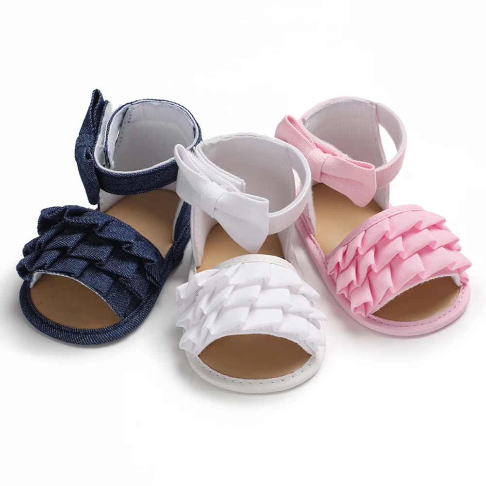 Summer Infant Baby Girl Ruffles Sandals PU Soft Sole High-top Toddler Shoes Baby Girl Bow-Knot Sandals For 0-18Months