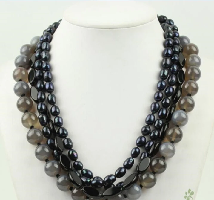 

Charming gray bead black FW pearl necklace AAA
