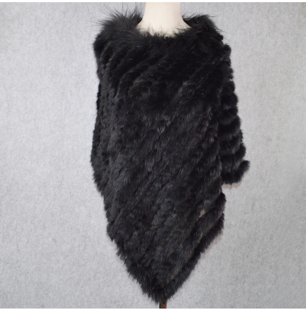 Модные вечерние женские шаль из натурального кроличьего меха, натуральный вязаный шарф пончо из натурального кроличьего меха, осенне-зимний меховой Палантин из кроличьего меха