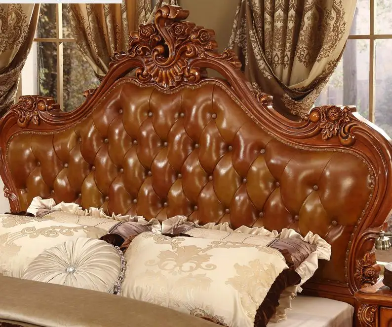 King Set Royal Bedroom Luxury Leather Headboard French Bed Furniture