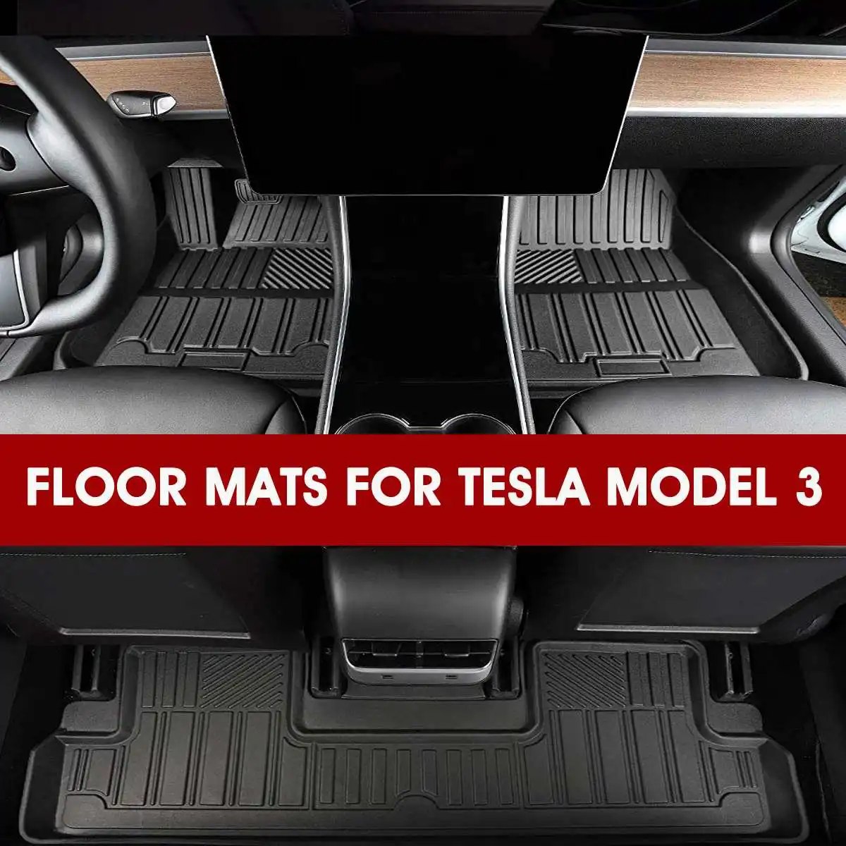 Auzan TPE Car Floor Mat Auto Interior Seat Cushion Mat Front Rear Waterproof Anti-dust Cover for Tesla Model 3 All-Weather Fits