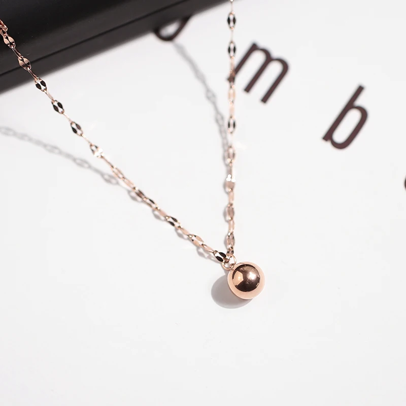 

YUN RUO 2019 Rose Gold Color Fashion Lucky Bead Pendant Necklace Titanium Steel Jewelry Woman Birthday Gift Never Fade Wholesale
