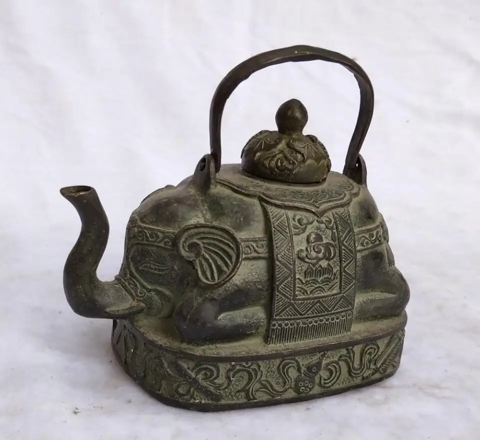 

Antique collection chinese handmade old bronze Elephant Tea pot home art decoration pot 0009
