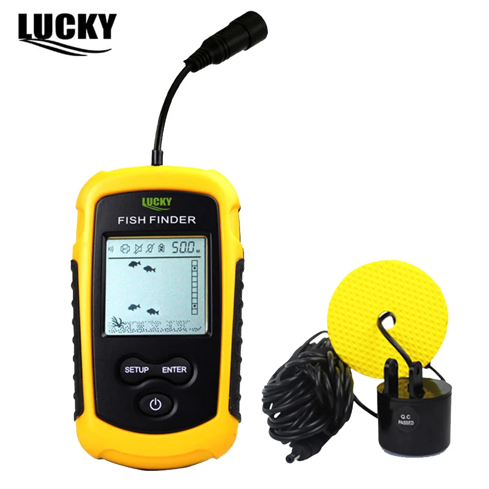

LUCKY FF1108-1 Fish Finder Alarm 100m Depth Portable Sonar Sensor Transducer Detector For Fishing 45 Degree 200kHz Fishfinder